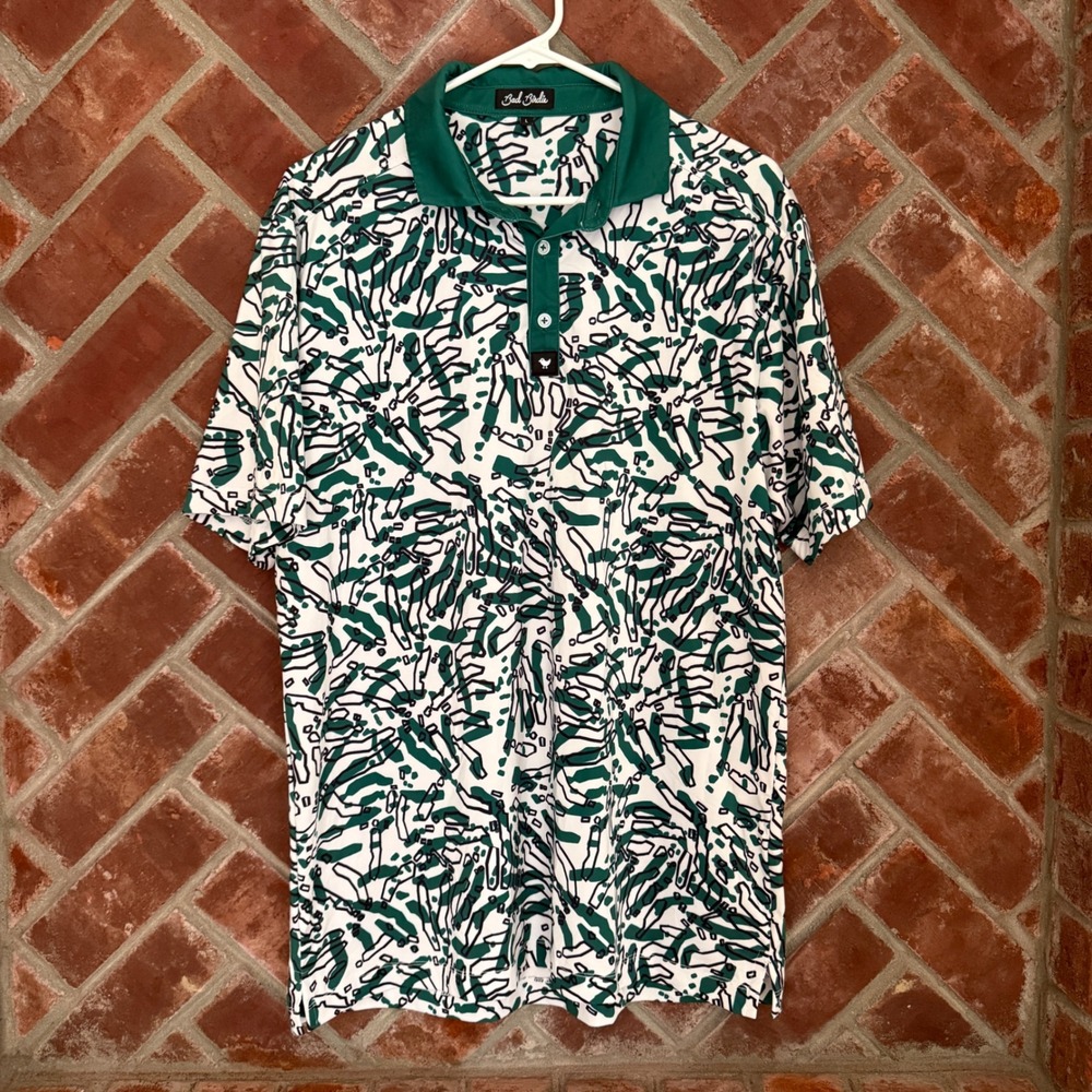 Bad Birdie Fly Over Golf Course Polo Shirt Mens Large Green Performance